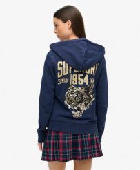 Superdry Embellish Archive Ziphood rozpinana bluza damska bawełniana. Niebieskie bluzy bez kaptura Superdry, bez wzorów, z bawełny, bez kaptura. Za 364.45 zł.