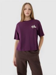 4F T-shirt oversize z nadrukiem damski - fioletowy XS. Fioletowe t-shirty 4f, xs, bez wzorów, z bawełny, klasyczne, bez kołnierzyka, bez ramiączek. W wyprzedaży za 39.99 zł.