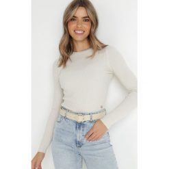 Beżowy Sweter Prążkowany z Metaliczną Nitką Baati. Brązowe swetry Born2be, s, z aplikacjami, z dzianiny, eleganckie, bez ramiączek. W wyprzedaży za 62.99 zł.
