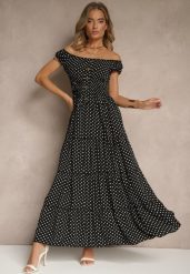 Czarna Sukienka z Bawełną i Wiskozą w Kropki z Guzikami Lilavira. Czarne sukienki Renee, na spotkanie biznesowe, m, bez wzorów, z bawełny, eleganckie, bez kołnierzyka, bez ramiączek, maxi. W wyprzedaży za 55.99 zł.