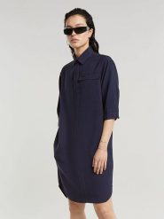 G-Star Sukienka w kolorze granatowym rozmiar: XS. Niebieskie sukienki G-Star, xs, bez wzorów, retro, bez kołnierzyka, bez ramiączek, midi. Za 150.37 zł.