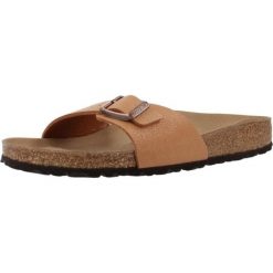 Klapki damskie Birkenstock Madrid. Brązowe klapki Birkenstock, bez wzorów, z materiału, sportowe, bez obcasa, bez zapięcia. Za 383.00 zł.