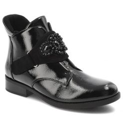 Czarne Botki S.Barski Eleganckie Obuwie Damskie Z Ozdobą. Czarne botki S.BARSKI, z aplikacjami, z lakierowanej skóry, eleganckie, bez obcasa, na obcasie, bez zapięcia. Za 159.00 zł.