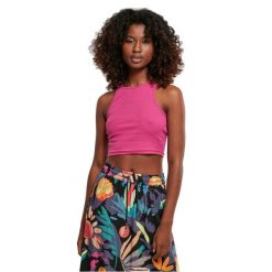 Damski top z prążkowanym ściągaczem Urban Classics. Czerwone topy Urban Classics, bez wzorów, prążkowane, bez kołnierzyka, bez ramiączek. Za 36.50 zł.