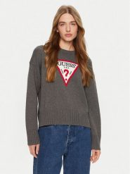 Guess Jeans Sweter W4BR12 Z3HM1 Szary Regular Fit. Szare swetry Guess Jeans, xs, z aplikacjami, z bawełny, bez ramiączek. Za 219.99 zł.