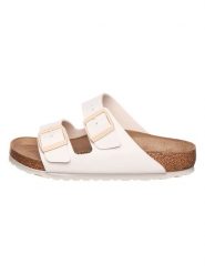 Birkenstock Klapki "Arizona" w kolorze kremowym rozmiar: 41. Brązowe klapki Birkenstock, bez wzorów, klasyczne, z otwartym noskiem, bez obcasa, bez zapięcia. Za 341.79 zł.