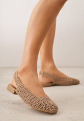 Ciemnobeżowe Balerinki Slingback VICES z Cholewką z Plecionki Lilinova. Brązowe baleriny Renee, bez wzorów, boho, bez obcasa, bez zapięcia. Za 99.99 zł.