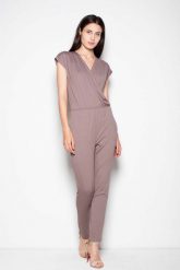 Brązowy Kombinezon z Kopertowym Dekoltem. Brązowe kombinezony Venaton, l, bez wzorów, z elastanu, eleganckie, bez kołnierzyka, bez ramiączek. Za 269.00 zł.
