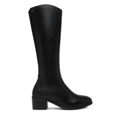 Kozaki Rieker. Czarne kozaki Rieker, bez wzorów, bez obcasa, na słupku, bez zapięcia. Za 559.99 zł.