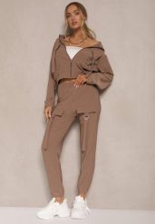 Brązowy Komplet Dresowy Utility Bluza Rozpinana i Spodnie z Kieszeniami Telinoria. Brązowe bluzy bez kaptura Renee, m, z aplikacjami, z dresówki, bez kaptura. W wyprzedaży za 67.99 zł.