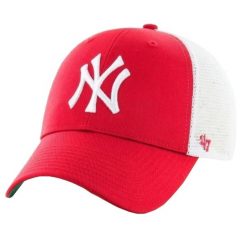 Czapka z daszkiem dla dorosłych 47 Brand MLB New York Yankees Branson Cap. Czerwone czapki z daszkiem 47 Brand, bez wzorów, z bawełny, sportowe. Za 89.99 zł.