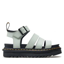 Sandały Dr. Martens. Zielone sandały Dr Martens, bez wzorów, bez obcasa, na płaskiej podeszwie, bez zapięcia. Za 419.99 zł.