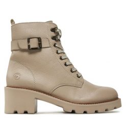 Botki Remonte. Brązowe botki Remonte, bez wzorów, bez obcasa, na słupku, bez zapięcia. Za 391.00 zł.