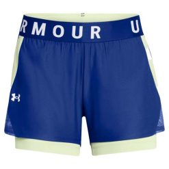 Szorty Under Armour Play Up 2 W 1 Damskie. Niebieskie szorty sportowe Under Armour, bez wzorów, z dzianiny, do biegania. Za 171.25 zł.