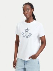 Guess T-Shirt V6YI04 K4268 Biały Regular Fit. Białe t-shirty Guess, s, z aplikacjami, z bawełny, bez kołnierzyka, bez ramiączek. Za 214.99 zł.