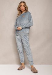 Niebieski Komplet Piżamowy Luźna Bluza i Spodnie Joggery Mlikena. Niebieskie bluzy Renee, xl, bez wzorów, bez kołnierzyka, bez ramiączek. W wyprzedaży za 47.99 zł.