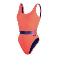 Strój kąpielowy damski Speedo Belted Deep. Fioletowe stroje jednoczęściowe Speedo, bez wzorów, z poliesteru, sportowe. Za 440.72 zł.
