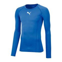 JR LIGA Baselayer Tee LS dł. rękaw 02. Niebieskie bielizna termoaktywna damska Puma, bez wzorów, bez ramiączek, do piłki nożnej. Za 81.99 zł.