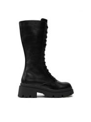 ONLY Kozaki 15329898 Czarny. Czarne kozaki ONLY, bez wzorów, ze skóry, bez obcasa, na płaskiej podeszwie, bez zapięcia. Za 349.99 zł.