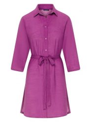Naturana Sukienka koszulowa w kolorze fioletowym rozmiar: M. Różowe sukienki Naturana, na co dzień, m, bez wzorów, z tkaniny, bez kołnierzyka, bez ramiączek, midi, koszulowe. Za 113.36 zł.