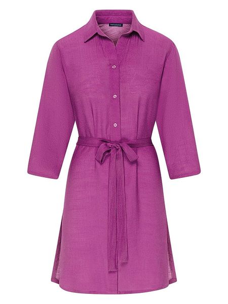 Naturana Sukienka koszulowa w kolorze fioletowym rozmiar: M. Różowe sukienki Naturana, na co dzień, m, bez wzorów, z tkaniny, bez kołnierzyka, bez ramiączek, midi, koszulowe. Za 104.89 zł.