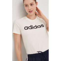 Adidas t-shirt bawełniany kolor beżowy. Brązowe t-shirty adidas, bez wzorów, z bawełny, bez kołnierzyka, bez ramiączek. W wyprzedaży za 77.99 zł.