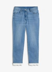 Jeansy skinny, mid waist. Niebieskie jeansy bonprix, na lato, bez wzorów, z jeansu. Za 169.99 zł.