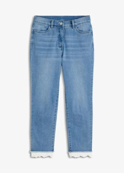 Jeansy skinny, mid waist. Niebieskie jeansy bonprix, na lato, bez wzorów, z jeansu. Za 169.99 zł.