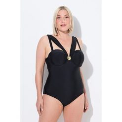 Damski Strój kąpielowy fiszbiny miękkie miseczki regulowane ramiączka. Czarne stroje jednoczęściowe Ulla Popken, bez wzorów, z elastanu, sportowe. Za 294.99 zł.