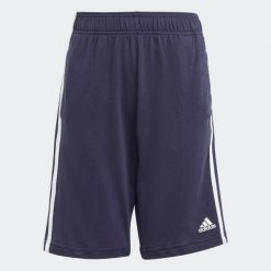 Essentials 3-Stripes Knit Shorts. Białe szorty adidas, bez wzorów, z materiału, sportowe. Za 96.00 zł.