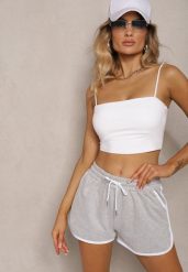 Jasnoszare Szorty Dresowe z Dodatkiem Bawełny High Waist Wykończone Lamówką Mivorina. Szare szorty Renee, bez wzorów, z bawełny, eleganckie. W wyprzedaży za 23.99 zł.