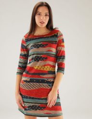 Kolorowa sukienka mini. Sukienki Unisono, l, bez wzorów, z dzianiny, bez kołnierzyka, bez ramiączek, mini, dopasowane. Za 129.00 zł.