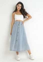 Jasnoniebieska Spódnica Jeansowa Maxi z Bawełny Nicollta. Niebieskie spódnice Born2be, s, bez wzorów, z bawełny, maxi. Za 229.99 zł.