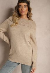 Beżowy Sweter z Dekoltem Opuszczonym na Ramiona Parila. Brązowe swetry Renee, m, bez wzorów, casualowe, bez ramiączek. W wyprzedaży za 87.99 zł.