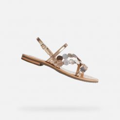 Sandały damskie Geox Sozy S. Brązowe sandały Geox, bez wzorów, ze skóry, eleganckie, bez obcasa, na płaskiej podeszwie, bez zapięcia. Za 363.10 zł.