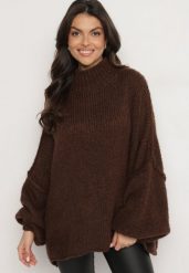 Brązowy Golf z Wełną o Kroju Oversize z Obniżoną Linią Ramion Lilenae. Brązowe swetry Born2be, na zimę, bez wzorów, z jeansu, eleganckie, bez ramiączek. Za 159.99 zł.