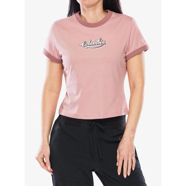 Koszulka bawełniana damska Columbia Rolling Bend Graphic Ringer Tee. Czerwone t-shirty sportowe Columbia, bez wzorów, z bawełny, bez ramiączek. Za 79.99 zł.