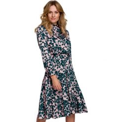 Rozkloszowana sukienka w kwiaty. Sukienki Makover, do pracy, m, bez wzorów, z tkaniny, biznesowe, bez kołnierzyka, bez ramiączek, rozkloszowane. Za 329.00 zł.