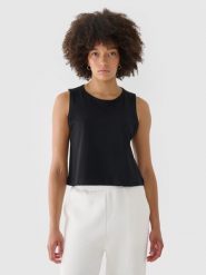 4F Crop top regular gładki damski - czarny XL. Czarne topy 4f, xl, bez wzorów, z bawełny, sportowe, bez kołnierzyka, bez ramiączek. W wyprzedaży za 29.99 zł.