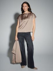 OPUS Bluzka "Festiva" w kolorze szarobrązowym rozmiar: 40. Brązowe bluzki Opus, bez wzorów, bez kołnierzyka, bez ramiączek. Za 95.99 zł.