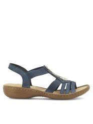 Rieker Sandały 60800-14 Granatowy. Niebieskie sandały Rieker, bez wzorów, z syntetyku, bez obcasa, na płaskiej podeszwie, bez zapięcia. Za 173.99 zł.