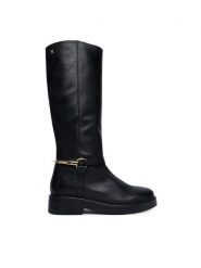 Tommy Hilfiger Oficerki Th Stud Leather Knee Riding Boot FW0FW09608 Czarny. Czarne kozaki Tommy Hilfiger, bez wzorów, ze skóry, bez obcasa, na płaskiej podeszwie, bez zapięcia. Za 1,299.00 zł.