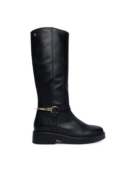 Tommy Hilfiger Oficerki Th Stud Leather Knee Riding Boot FW0FW09608 Czarny. Czarne kozaki Tommy Hilfiger, bez wzorów, ze skóry, bez obcasa, na płaskiej podeszwie, bez zapięcia. Za 1,299.00 zł.