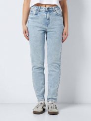 Noisy may Dżinsy "Moni" - Tapered fit - w kolorze błękitnym rozmiar: W25/L32. Niebieskie jeansy Noisy May, l, z aplikacjami, ze skóry, klasyczne, z podwyższonym stanem. Za 52.79 zł.
