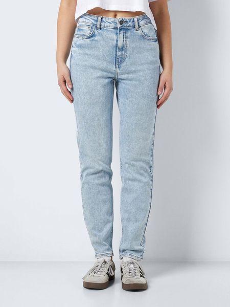 Noisy may Dżinsy "Moni" - Tapered fit - w kolorze błękitnym rozmiar: W25/L32. Niebieskie jeansy Noisy May, l, z aplikacjami, ze skóry, klasyczne, z podwyższonym stanem. Za 52.79 zł.