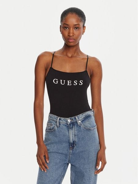 Guess Body O5RM11 KBBU1 Czarny Regular Fit. Czarne body i gorsety Guess, z aplikacjami, z bawełny, bez ramiączek. Za 79.99 zł.