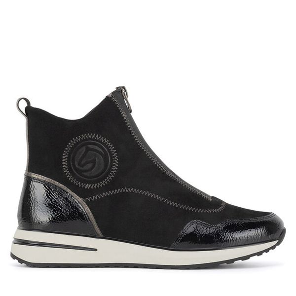 Botki Remonte. Czarne botki Remonte, bez wzorów, bez obcasa, na płaskiej podeszwie, bez zapięcia. Za 311.00 zł.