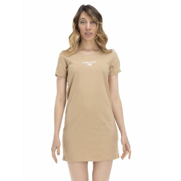 Damski T-shirt maxi w odcieniach ziemi. Brązowe t-shirty LEONE 1947 APPAREL, l, bez wzorów, z tkaniny, sportowe, bez kołnierzyka, bez ramiączek. W wyprzedaży za 111.80 zł.