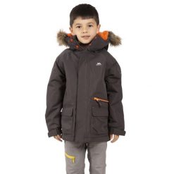 Kurtka Parka Dla Dzieci Upbeat. Szare płaszcze Trespass, bez wzorów, z futra, z kapturem. Za 141.99 zł.
