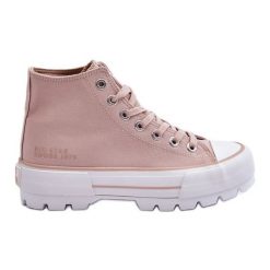Wysokie Materiałowe Trampki Na Platformie Big Star LL274157 Nude różowe. Czerwone trampki bez wzorów, z gumy, retro, za kostkę, bez zapięcia. Za 228.69 zł.